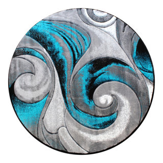 Angie Collection Round 8' x 8' Turquoise Ocean Waves Pattern Area Rug ...