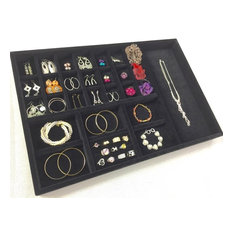 Velvet Jewelry Tray With Earring Compartments, Black, Large