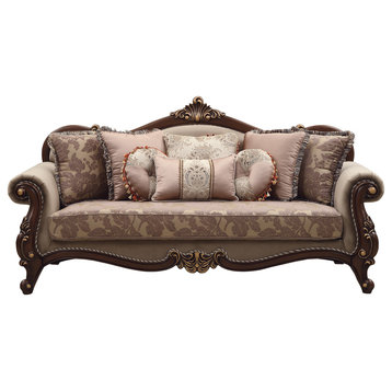 ACME Mehadi Sofa with 8 Pillows, Fabric and Walnut