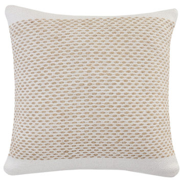 Ivory and Jute Interwoven Bordered Throw Pillow