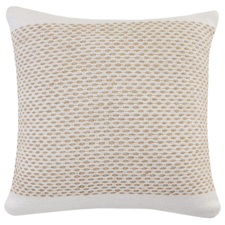 Ivory and Jute Interwoven Bordered Throw Pillow