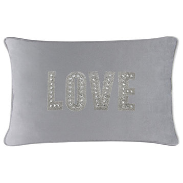 Sparkles Home Love Montaigne Pillow, Silver Velvet, 14x20"