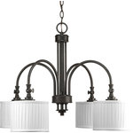 Progress Lighting - Clayton Collection 4-Light Espresso Chandelier - Four-light chandelier, finished in Espresso, is a traditionally rooted design where classic vintage styling meets minimalistic lines. Arching arms are terminated by retro-modern drum shades with linen fabric in a soft side pleat to provide warmth and texture. Functional turnkeys provide both a bit of utility and visual interest - allowing shades to be directed at your choosing. Six feet of 9 gauge chain is supplied for ceiling chain mount.