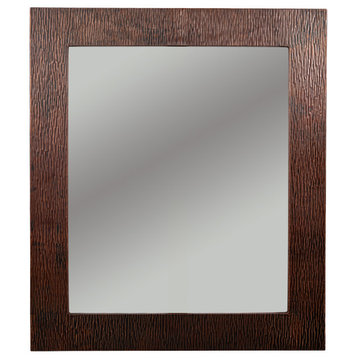 36" Hand Hammered Rectangle Copper Mirror With Tree Design