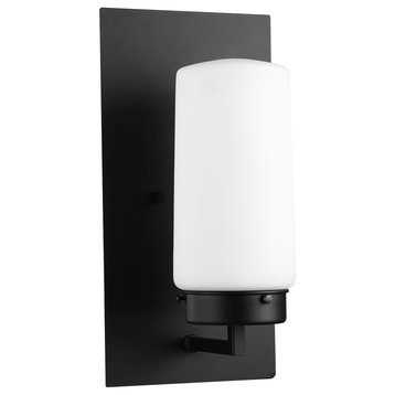 Laney 1-Light Black Outdoor Wall Sconce with Frosted Glass Shade