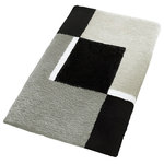 Extra Large / Oversized Bath Rug Design in Platinum - Oversized stylish grey bathroom rugs are hard to find. Our extra large grey bathroom rug is a bold contemporary design of grey, black and white with a non-slip / non-skid backing. Perfect for any bathroom.