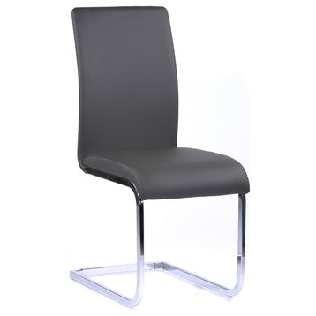 Armen Living Amanda Contemporary Side Chair in Gray Faux Leather and Chrome Fini