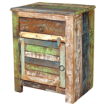 vidaXL End Table w/ 1 Drawer 1 Door Reclaimed Wood Side Storage Cabinet Stand