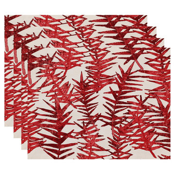 18"x14" Spikey, Floral Print Placemats, Set of 4, Red