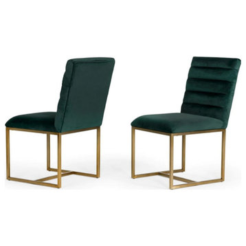 Corrie Modern Green and Brush Gold Dining Chair, Set of 2
