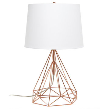 Geometric Rose Gold Wired Table Lamp With Fabric Shade