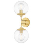 Mitzi by Hudson Valley Lighting - Meadow 2-Light Wall Sconce, Aged Brass Finish, Clear Glass - Clear incandescent Bulbs (Not Included) inside clear globe shades make Meadow the clear choice anywhere you want to add bright, beautiful light. A flash of metal at the shade cap and Bulbs (Not Included) base gives the piece a splash of color.
