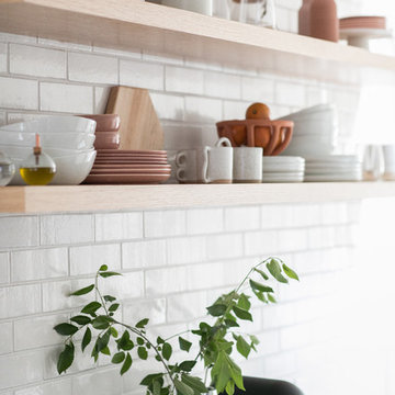 White Counter-to-Ceiling Thin Brick Backsplash