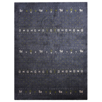 Hand Knotted Loom Silk Mix Area Rug Contemporary Charcoal