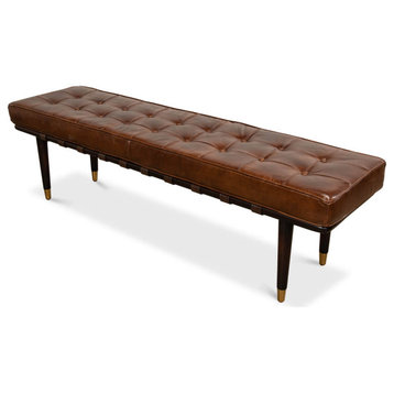 Mid Century Modern Leather Top Bench