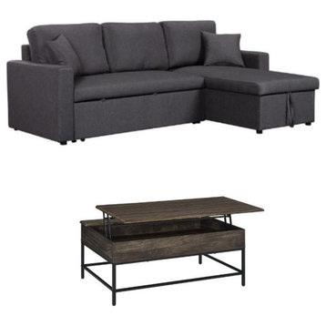 Home Square 2-Piece Set with Sleeper Sofa and Coffee Table in Brown & Dark Gray