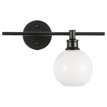 Living District 1-Light Black and Frosted White Glass Right Wall Sconce