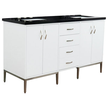 61" Double Sink Vanity, White Finish With Black Galaxy Granite