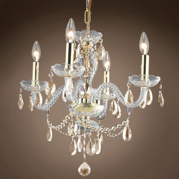 Victorian Design 4 Light 17" Gold Chandelier With Cognac Crystals