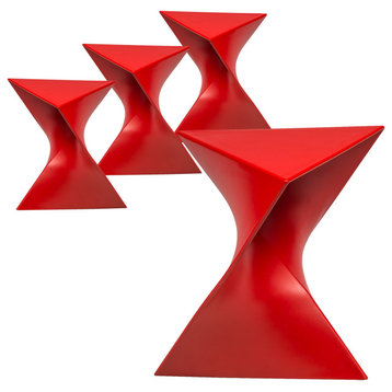 Leisuremod Randolph Modern Triangle Accent Side End Table, Red, Set of 4