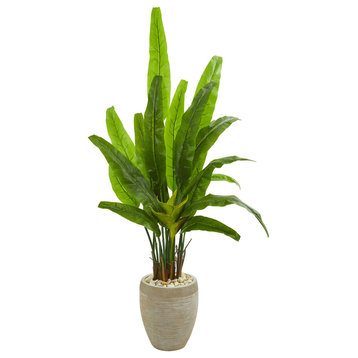 64" Travelers Palm Artificial Tree in Sand Colored Planter