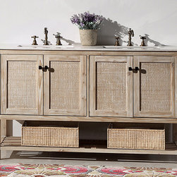 Abel 60 inch Rustic White Wash Double Sink Bathroom Vanity Marble Top - Bathroom Vanities And Sink Consoles