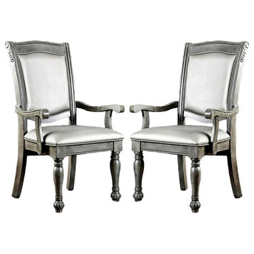 Set of 2 Leatherette Arm Chair, Gray and Silver