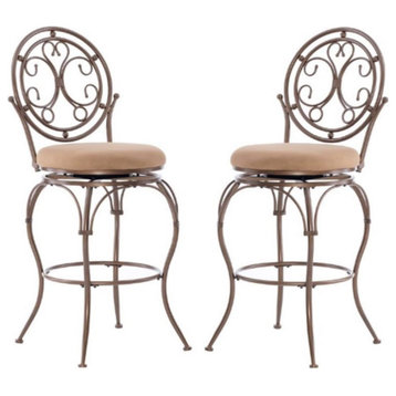 Home Square 30" Metal Scroll Circle Back Bar Stool in Bronze - Set of 2