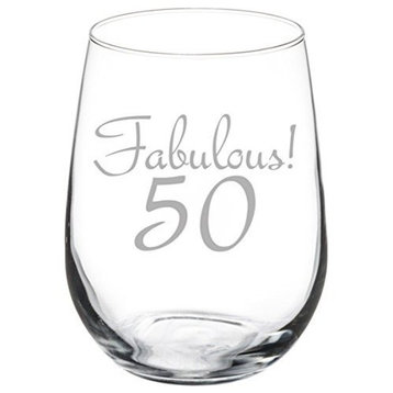 17 Oz Stemless Wine Glass Funny Fabulous 50 50th Birthday