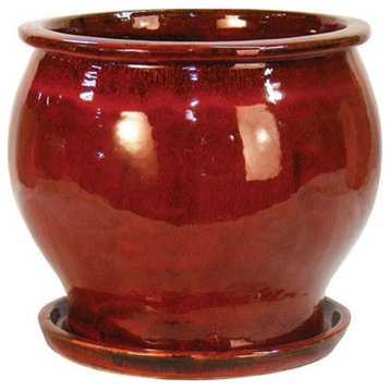 Lees Pottery DB10021-08G 8" Red Solid Studio Glazed Planter, Pack of 2 Pack