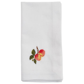 EmbroideredTable Napkins With Peach Design (Set of 4), White, 20"x20"