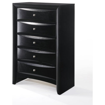 Transitional Vertical Dresser, 5 Geometric Accented Drawers & Round Knobs, Black