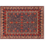 Bareens Designer Rugs - Bohemian Super Kazak Ellis Blue/Red Wool Rug 7'0'' x 7'8'' - Embellish your home with this exquisitely hand-knotted Kazak Rug made with the finest hand spun wool and all vegetable dyes. Demonstrating incredible attention to detail, this hand-knotted masterpiece features an intricate Kazak pattern in a classic color palette. Made in the Caucasian designs from Russia and the northern Persian empire, each Kazak incorporates distinctive tribal flavor with elements such as the stepped hooted polygons, geometrical medallions, animals and rosettes. The straight, clean lines and bold tones embody the weaving style of the Armenian and Afghani weavers known for these iconic designs. This magnificent rug featuring soft luscious pile and is made with handspun wool and natural dyes to produces soft luminous shades causing a beautiful sheen. With geometric designs and bold vibrant saturated colors predominately blues, reds, greens, and gold make a bold statement in any decor. The construction technique used ensures that the designs and colors Ae capable to withstand heavy traffic area.