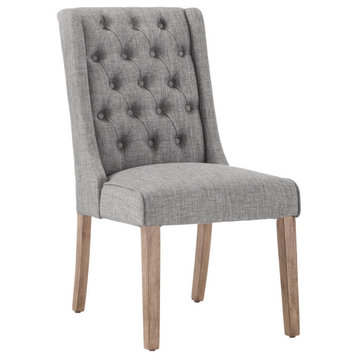 Maisie Grey Finish Tufted Linen Upholstered Side Chair, Set of 2, Grey