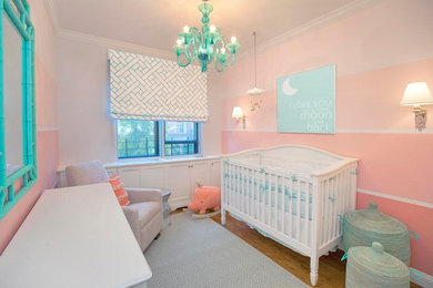 Contemporary nursery in New York for girls.
