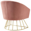 Alice Velvet Barrel Accent Chair With Metal Base, Blush and Gold