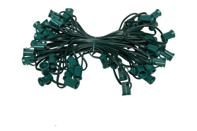 C7 Light String, 100' Length, 12" Spacing, Green Wire