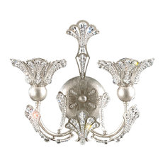 Rivendell 2-Light Wall Sconce in Antique Silver, Swarovski Clear Crystals
