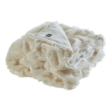 Kaikura Stitched Faux Fur Throw, Cream White
