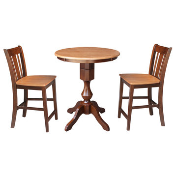 30" Round Pedestal Counter Height Table with 2 San Remo Counter Height Stools