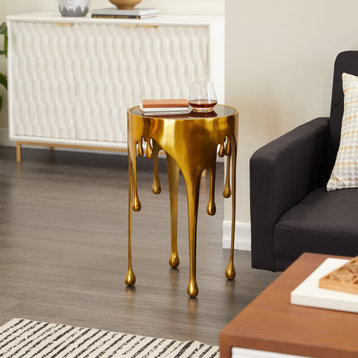 Gold Aluminum Contemporary Accent Table, 25 x 16 x 16