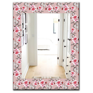 Designart Pink Blossom 5 Traditional Frameless Vanity Mirror, 24x32