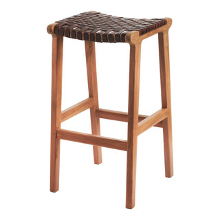 Visby™ Teak/Woven Leather Stool