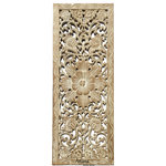 Asiana Home Decor - Floral Wood Carved Wall PanelWood Wall Art Large Wood Wall Plaque 35.5"x13.5", W - Large Wood Carved Panels. Perfect for large wall decoration. Floral wall art that will add beauty to any room. This carved wood plaque can be used as cabinet doors and vanities that will add beauty to your home. Made from teak wood. A product of Thailand that expresses a wonderful home decorative ambiance.