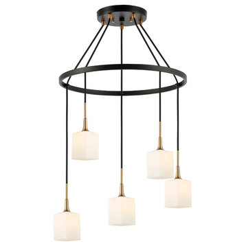 Chelsea Chandelier, Brass/Bronze, Opal Square Glass, LED G9