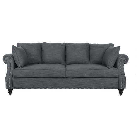 Bonny Fabric Pillowback 3-Seater Sofa With Nailhead Trim, Charcoal/Dark Brown