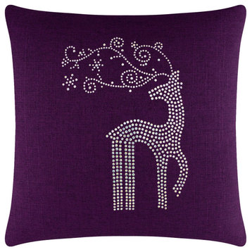 Sparkles Home Rhinestone Reindeer Pillow, Purple, 16x16