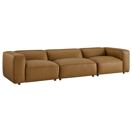 Auren 3-Piece Upholstered Vegan Leather Modular Sofa, Camel