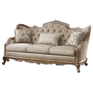 Fayanna Baroque Sofa, Fabric Twilight Taupe with Wood Trim