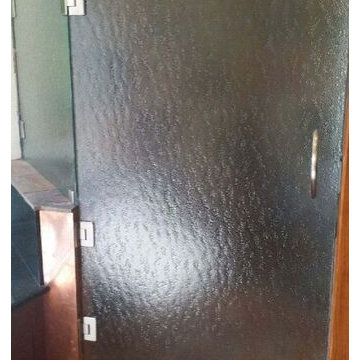90 frameless shower door with specialty glass